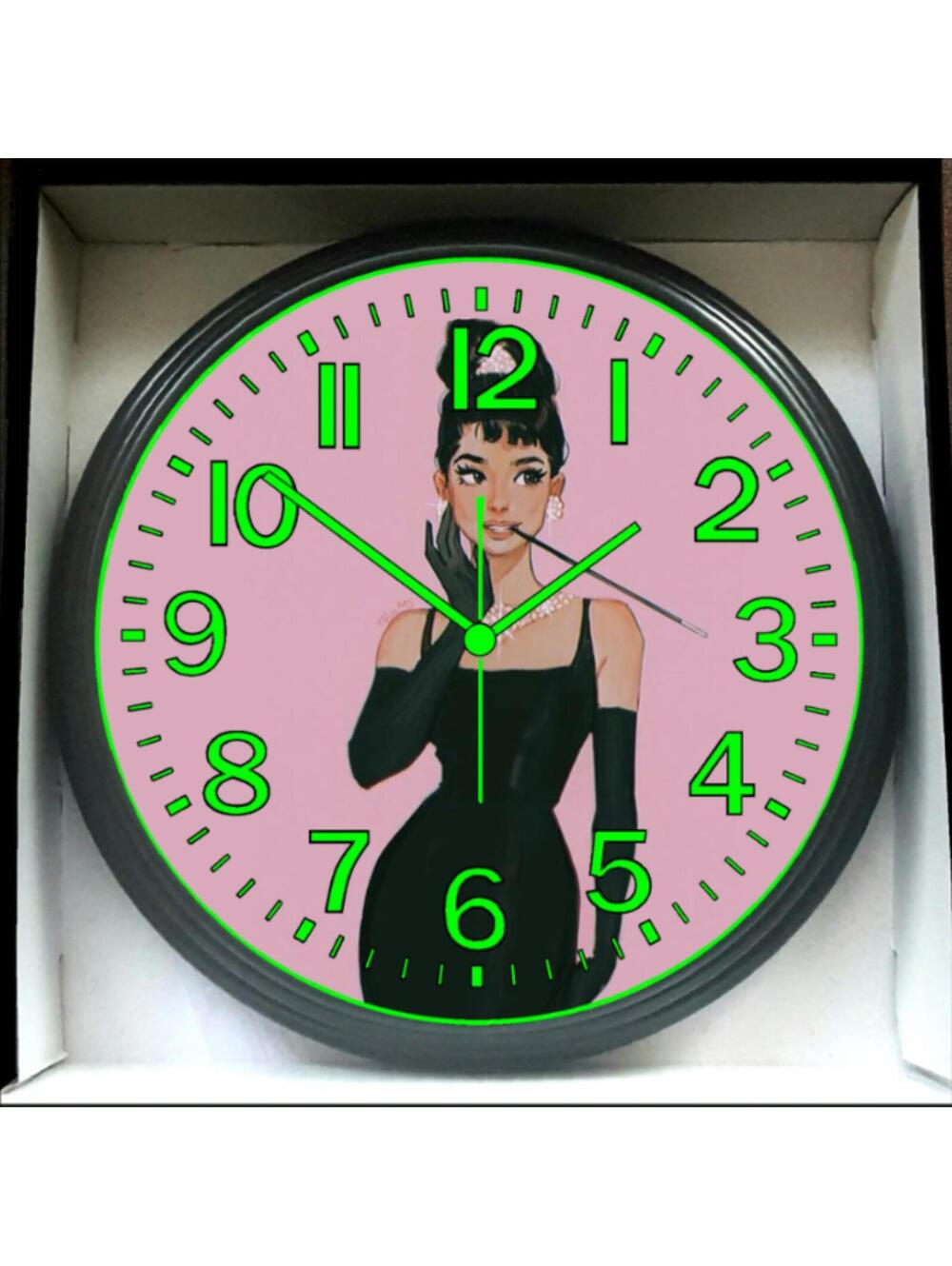 Audrey Hepburn Mid-Century modern Inspired Glow In Dark Retro Wall Clock New!